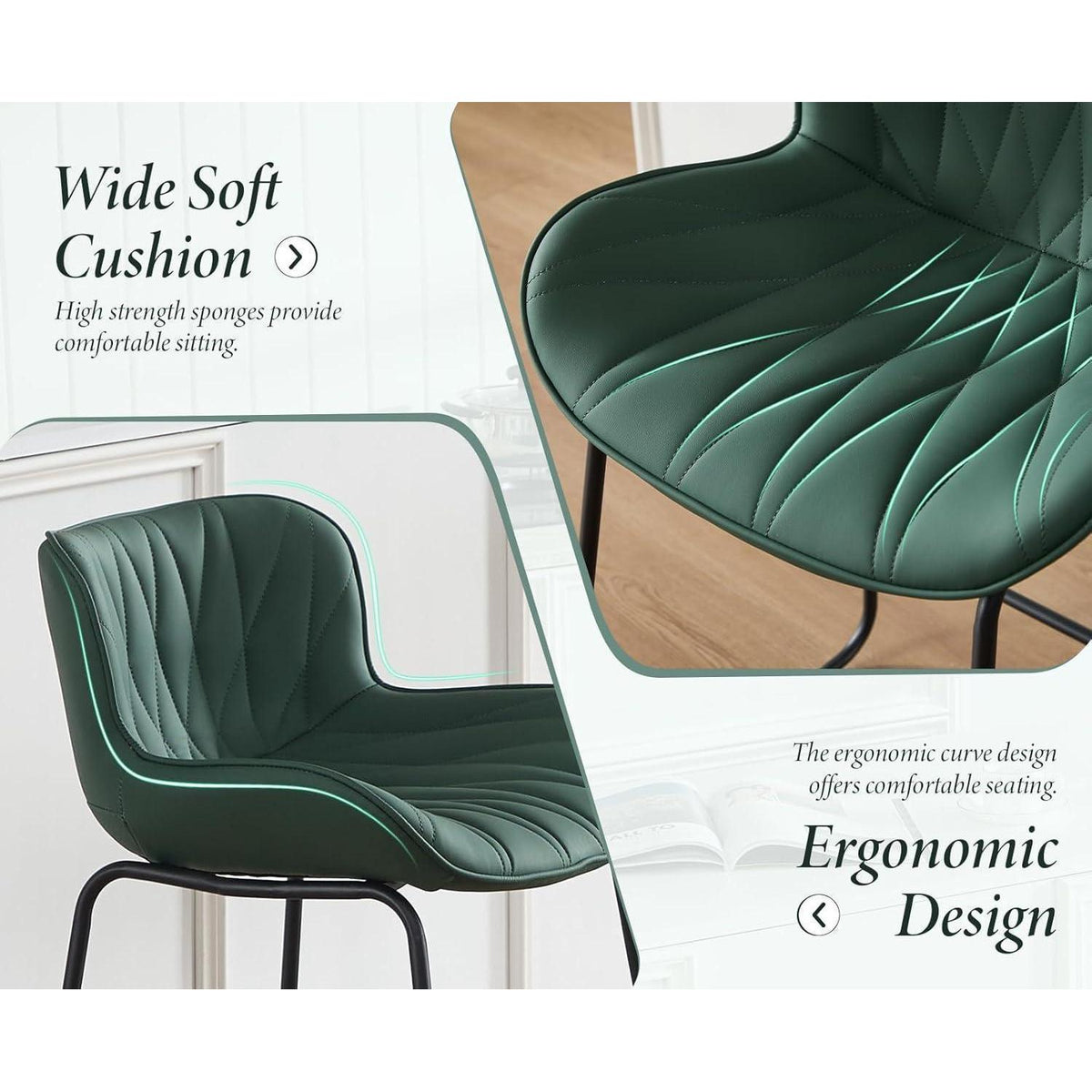 Moderner Barhocker 2er Set mit Steppdesign, Grün