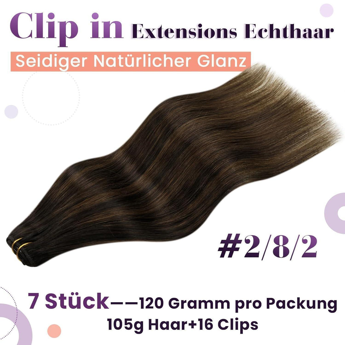Clip-in Echthaar Extensions Braun Balayage 60cm