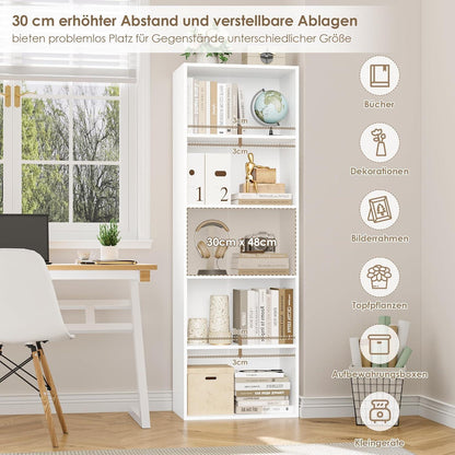5-Fächers Bücherregal weiß – Modernes Standregal 159cm