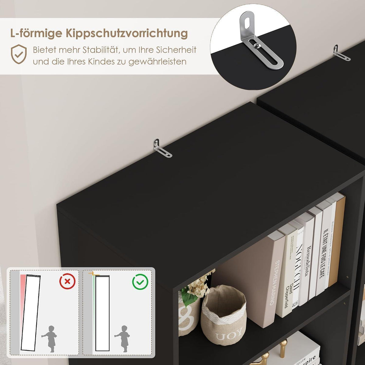 5-Fächers Bücherregal Schwarz – Modernes Standregal 159cm