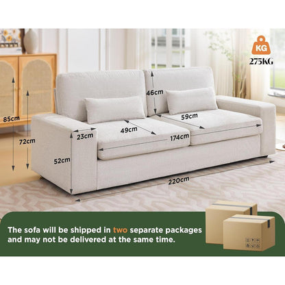 Modernes 3-Sitzer Sofa, Beige Chenille, 220 cm