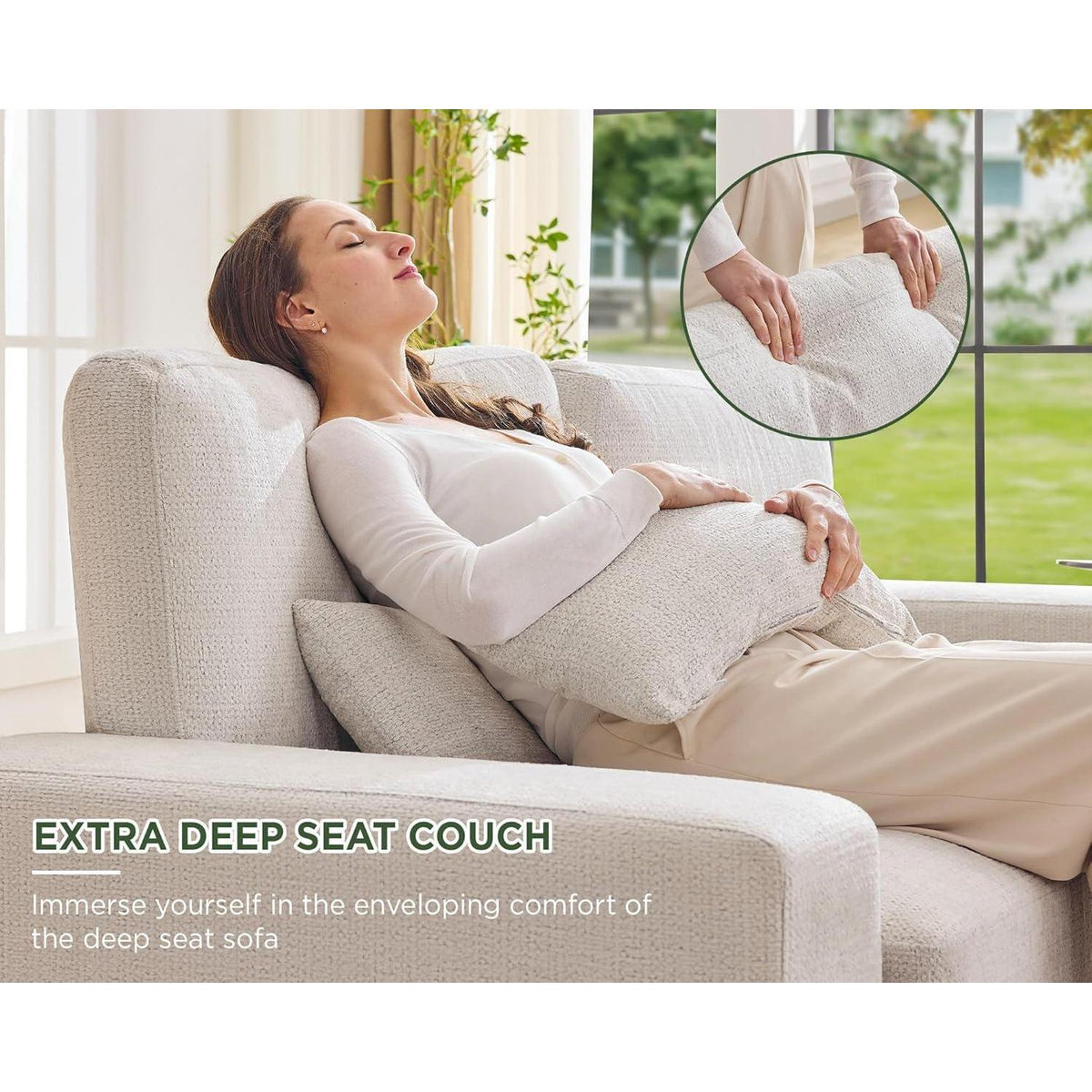 Modernes 3-Sitzer Sofa, Beige Chenille, 220 cm