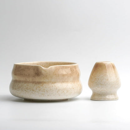 Premium Matcha Set 6-teilig – Beige Keramik & Bambus Chasen