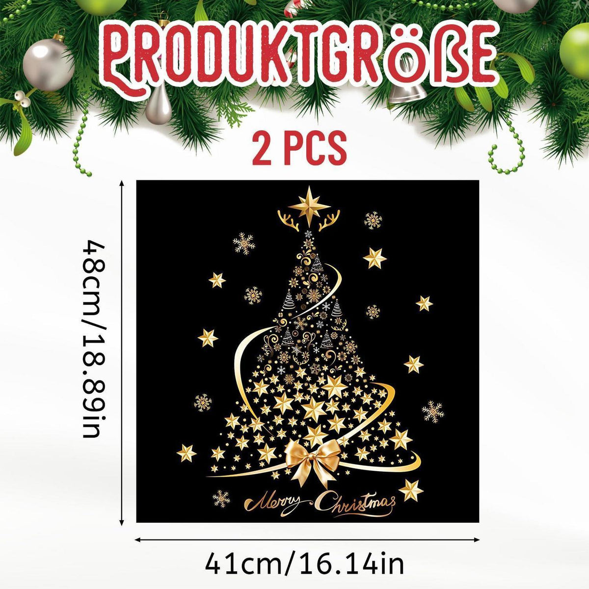 2x Fensterbilder Weihnachten – Goldene Baum Deko Aufkleber