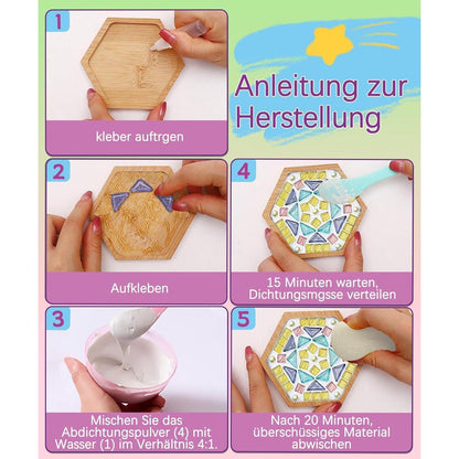 Mosaik Bastelset Kinder – 16 Untersetzer DIY Geschenk
