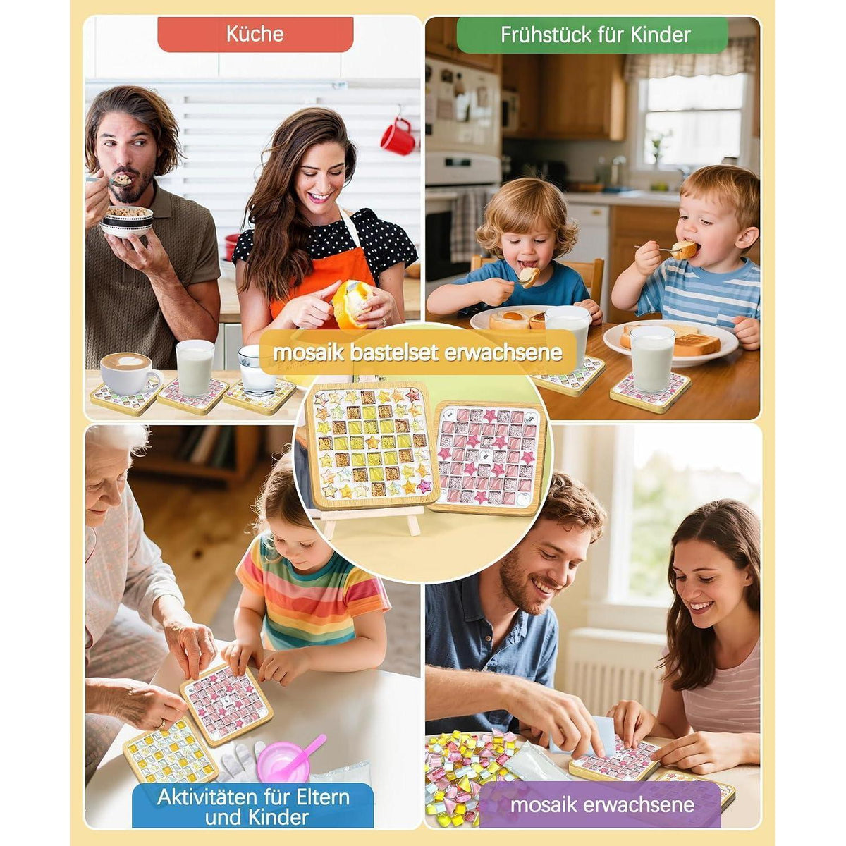 Mosaik Bastelset Kinder – 16 Untersetzer DIY Geschenk