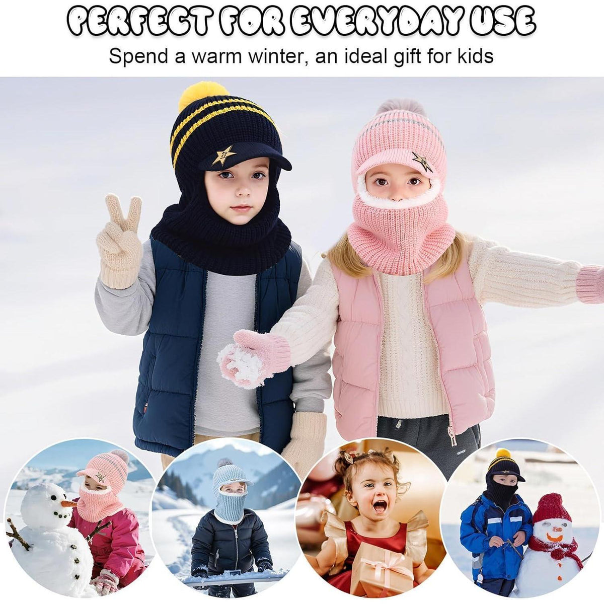Kinder Wintermütze Set: Schlupfmütze, Schal & Sturmhaube Hellgrau