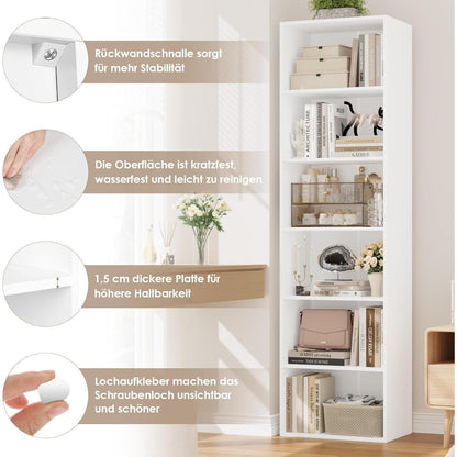 Bücherregal 6 Fächer Weiß – Modulares Standregal für Wohnzimmer
