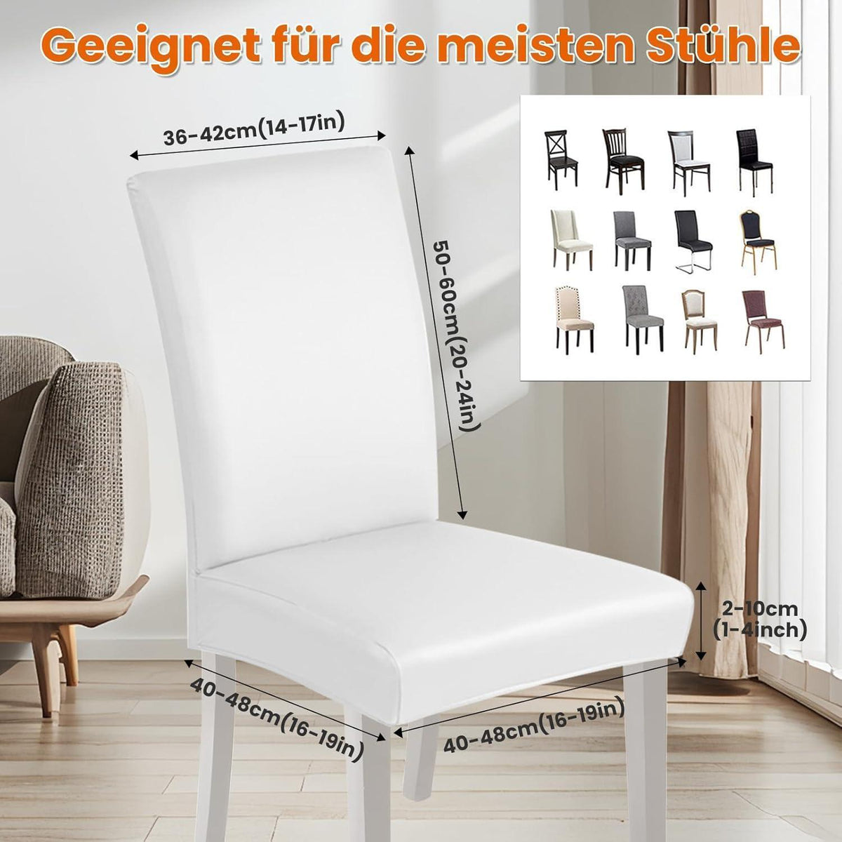 PU Stuhlhülsen 6er Set – Weiß, Wasserabweisend & Elastisch
