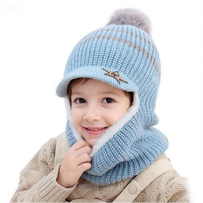Kinder Wintermütze Set mit Schal & Sturmhaube – Blau