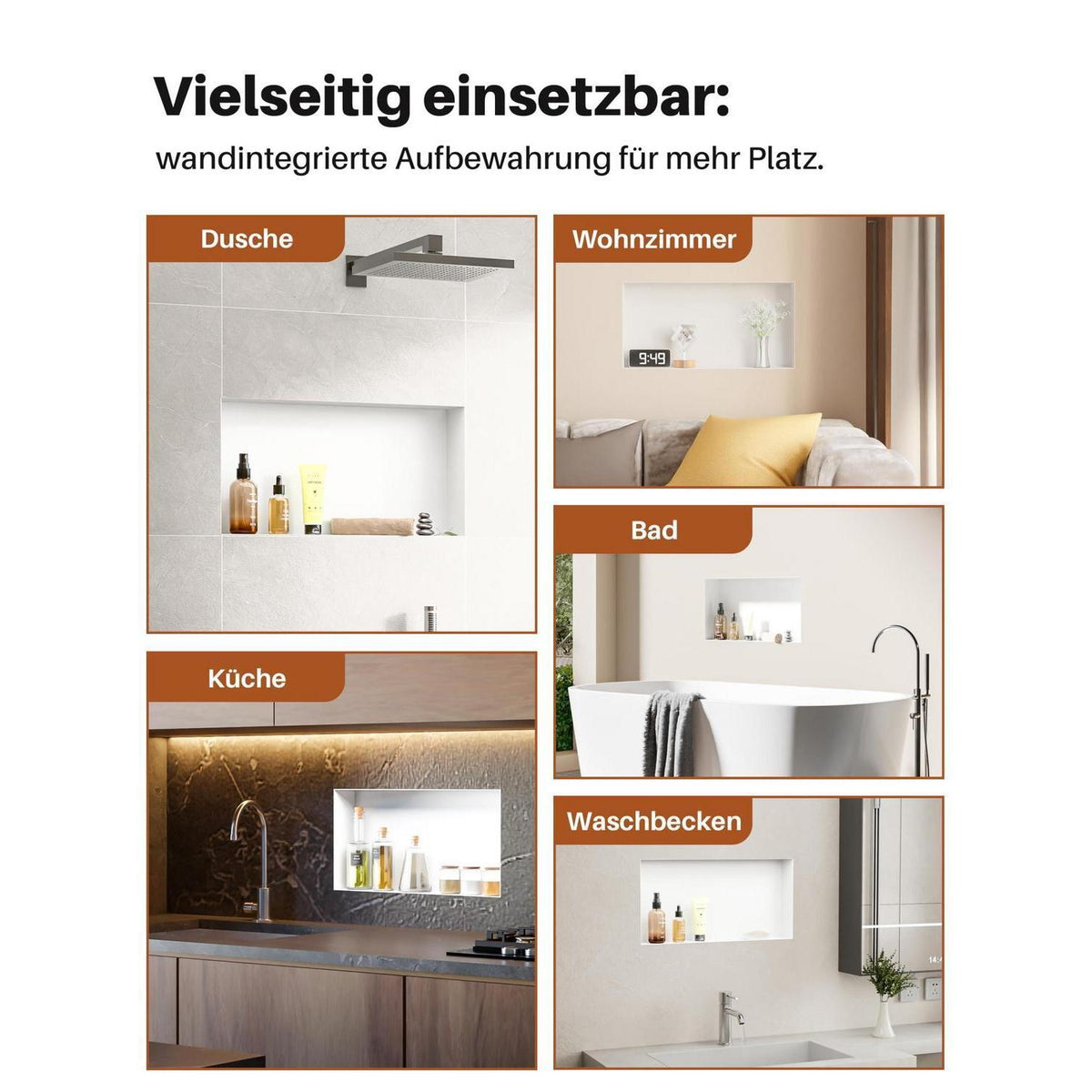 Edelstahl Duschnische 60x30cm – Wandnische für Bad, Küche & Wohnen