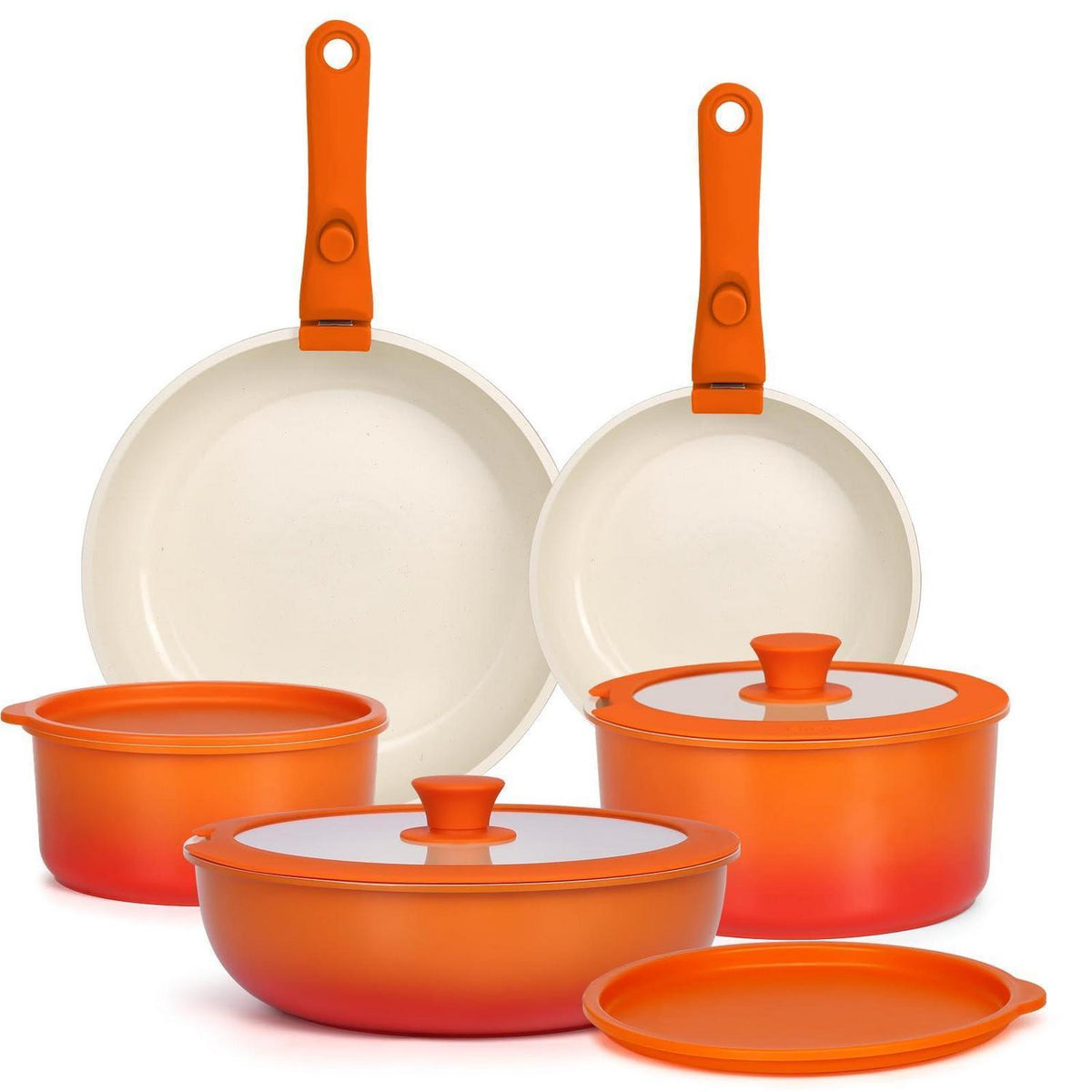 11-teiliges Topfset mit abnehmbarem Griff & Induktionsboden Orange