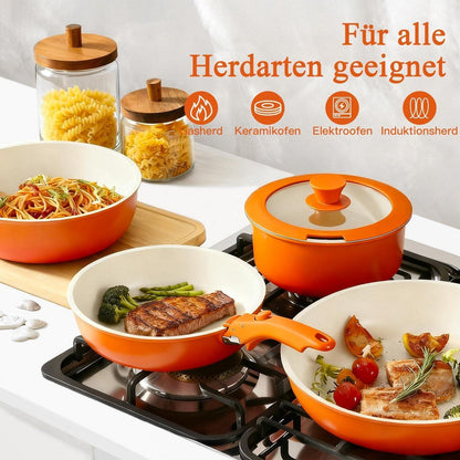 11-teiliges Topfset mit abnehmbarem Griff & Induktionsboden Orange