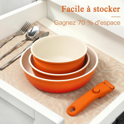 11-teiliges Topfset mit abnehmbarem Griff & Induktionsboden Orange