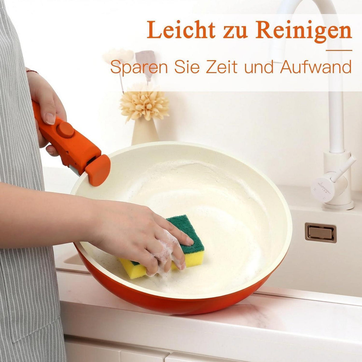 11-teiliges Topfset mit abnehmbarem Griff & Induktionsboden Orange