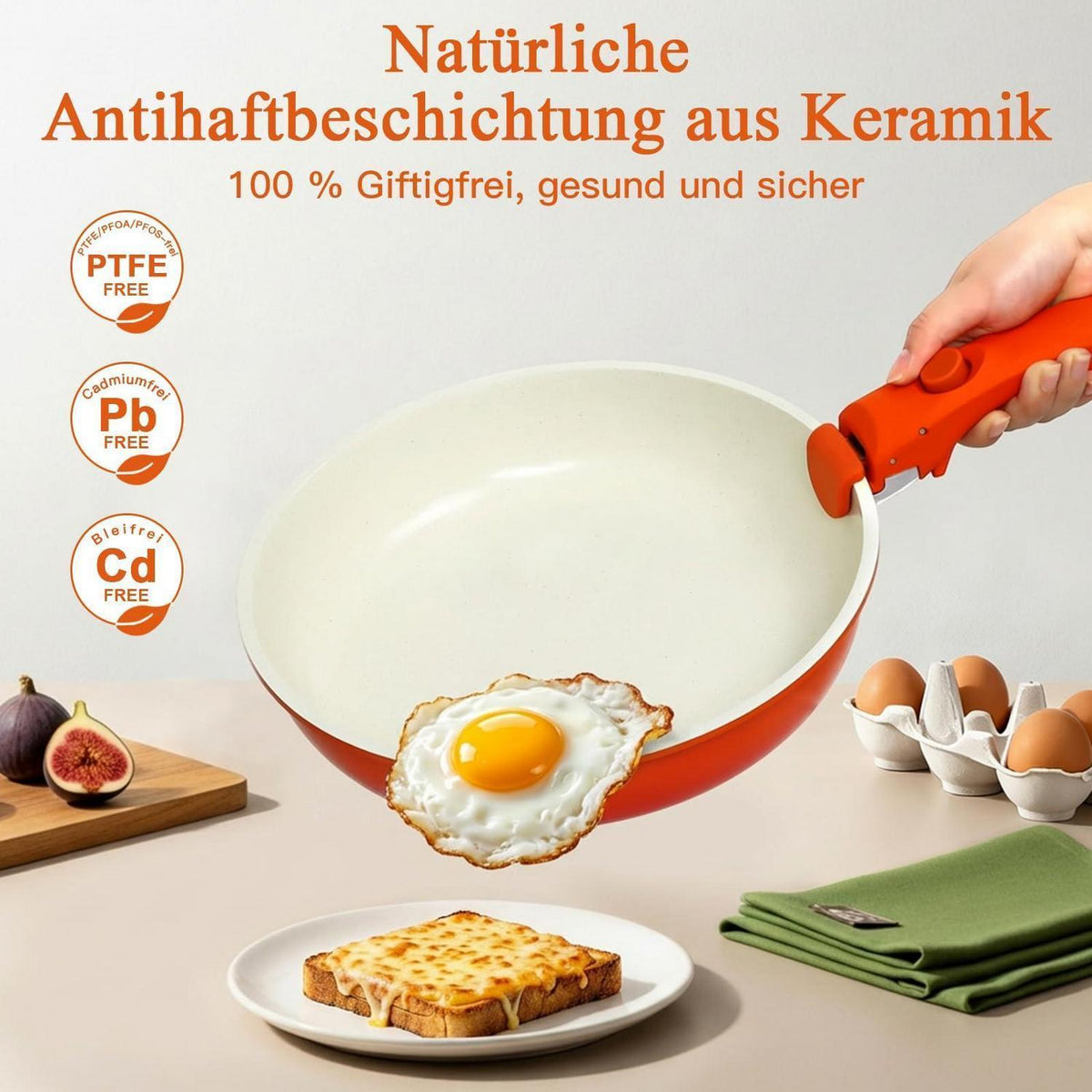 11-teiliges Topfset mit abnehmbarem Griff & Induktionsboden Orange