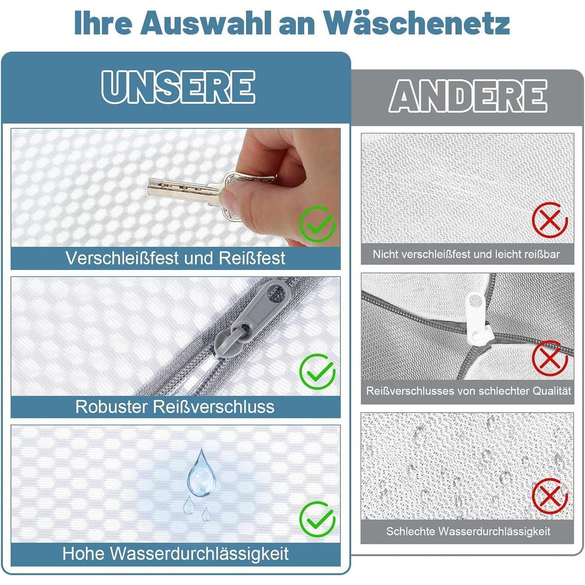 Wäschesäcke Set 3er - Wäschenetz für Waschmaschine SML