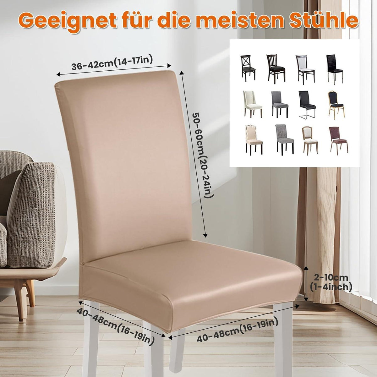 PU Stuhlhülsen 4er Set – Wasserdicht & Elastisch, Khaki