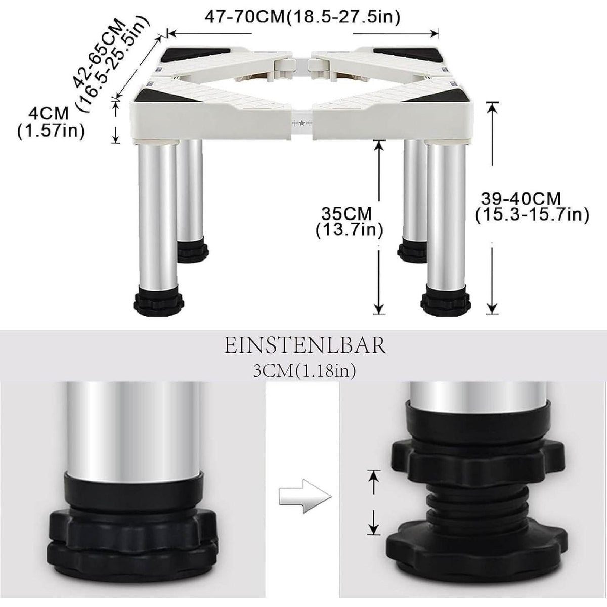 Verstellbarer Kühlschrankunterschrank – Höhe 40cm – Für Geräte 46-70cm