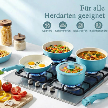 5-teiliges Topf- & Pfannenset mit abnehmbarem Griff – Induktion Blauverlauf