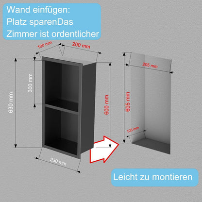 Edelstahl Duschnische Unterputz Matt Schwarz 60x20cm