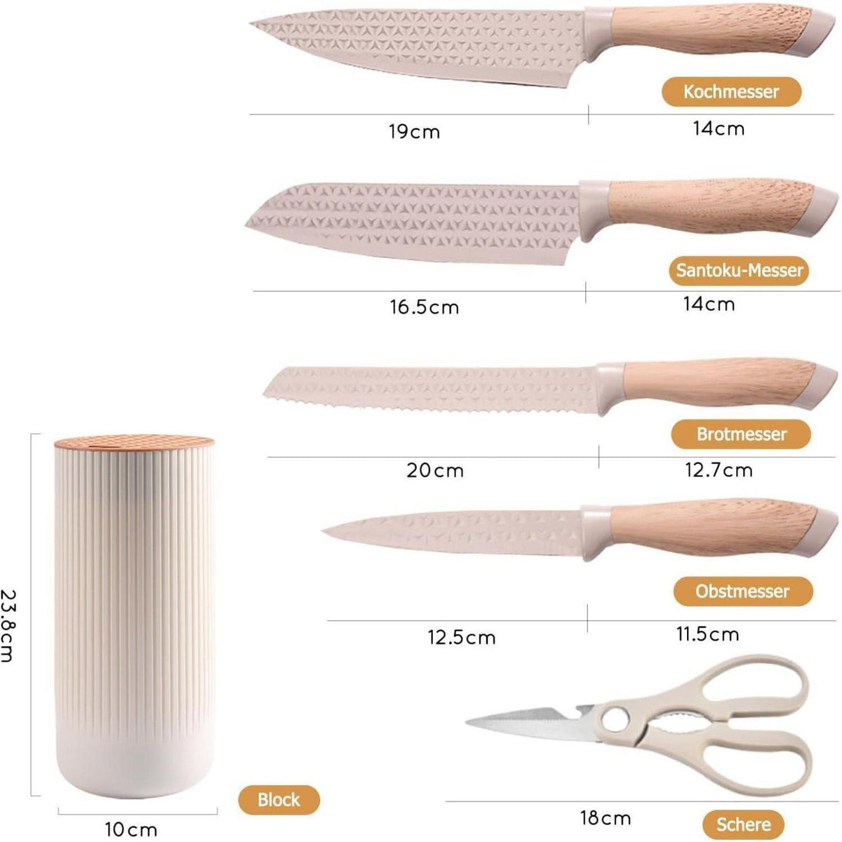 6-tlg. Edelstahl Messer Set mit Block – Profi Küchenmesser Set