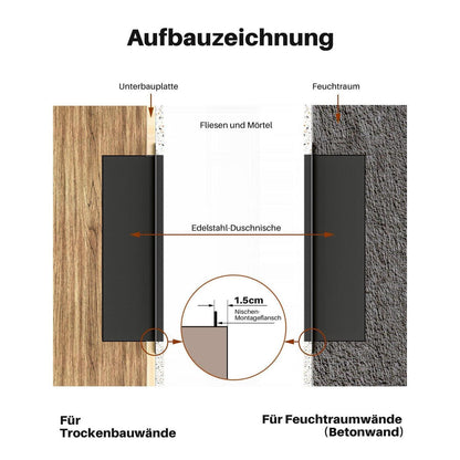 Edelstahl Duschnische 90x30cm – Wandnische ohne Fliesen