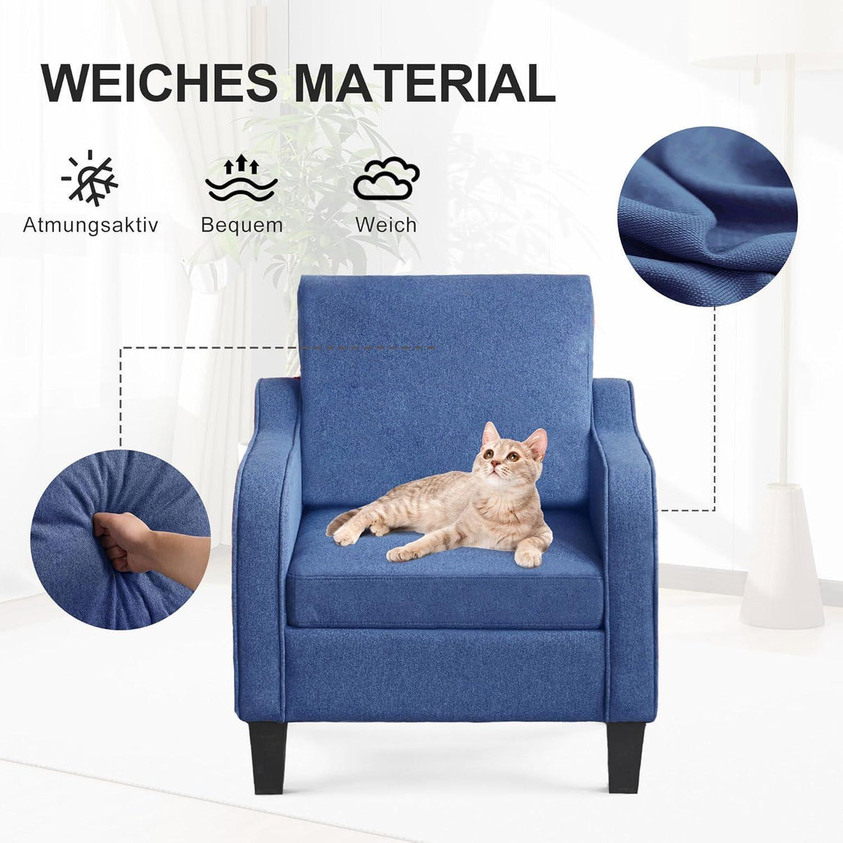 Moderner Ohrensessel Blau – Bequemer Sessel für Wohnzimmer & Schlafzimmer