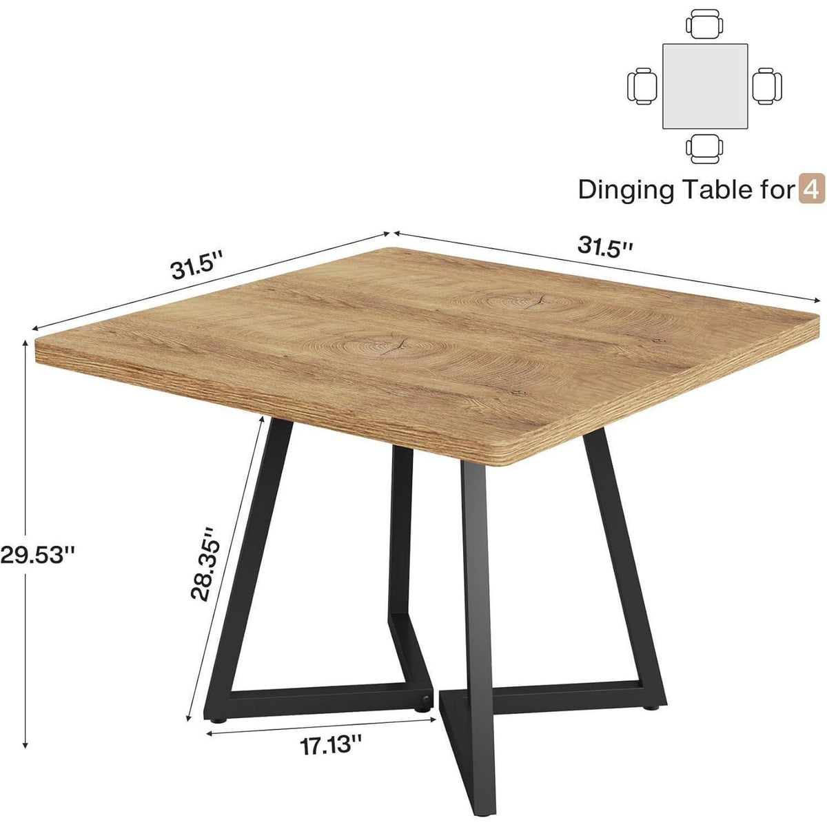 Kleiner Esstisch 80x80 cm Holz & Metall – Natur & Schwarz