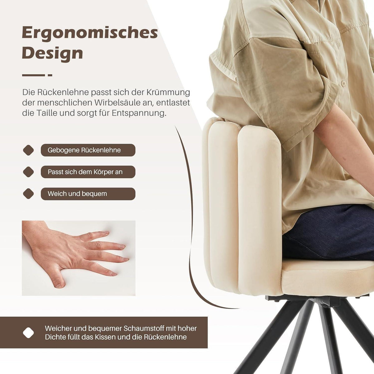 Drehbarer Esszimmerstuhl mit Samtbezug & 360° Funktion