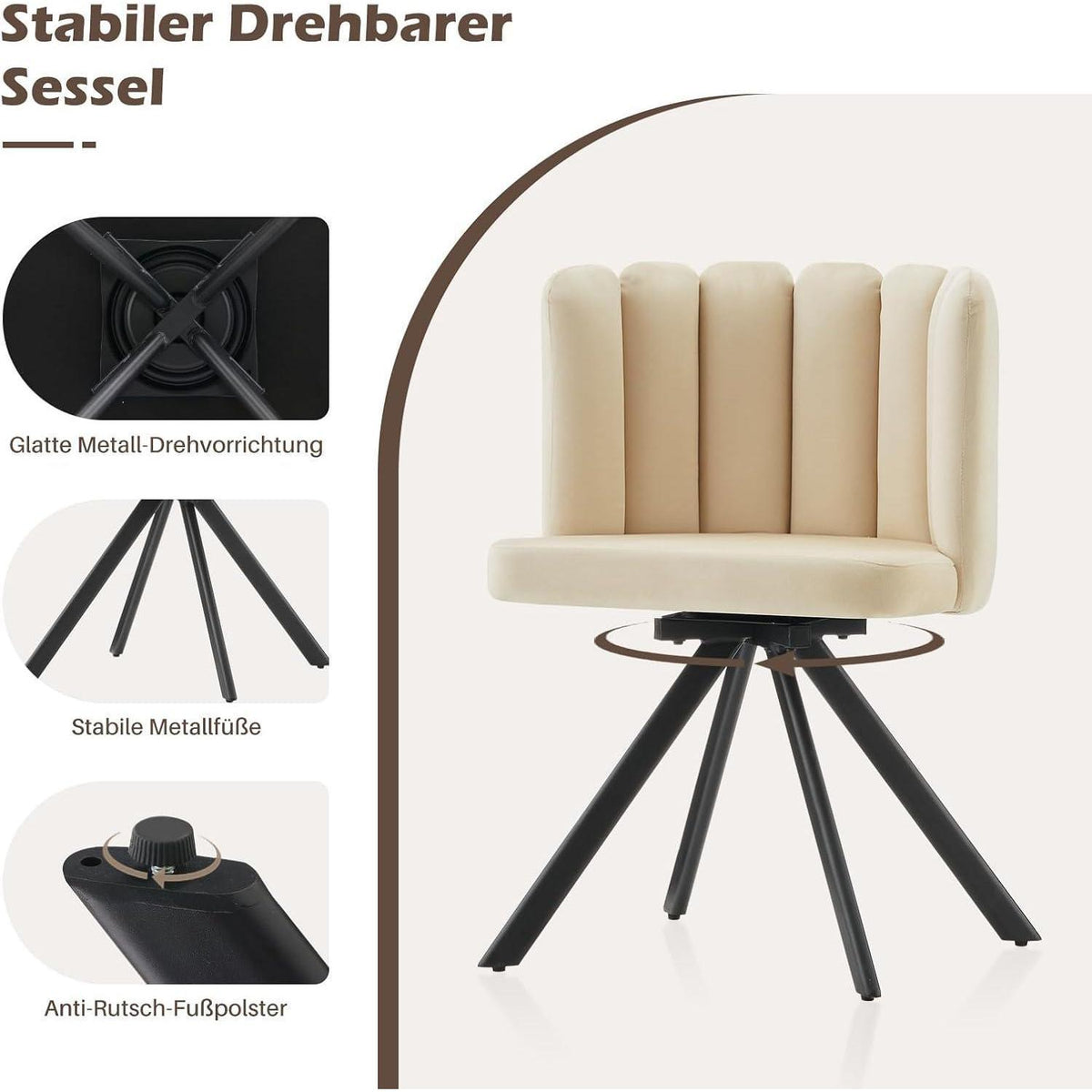 Drehbarer Esszimmerstuhl mit Samtbezug & 360° Funktion