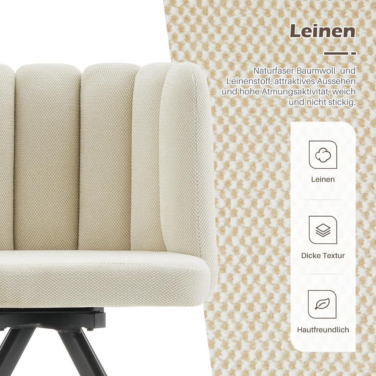 Drehbarer Esszimmerstuhl mit Leinenbezug (Beige)