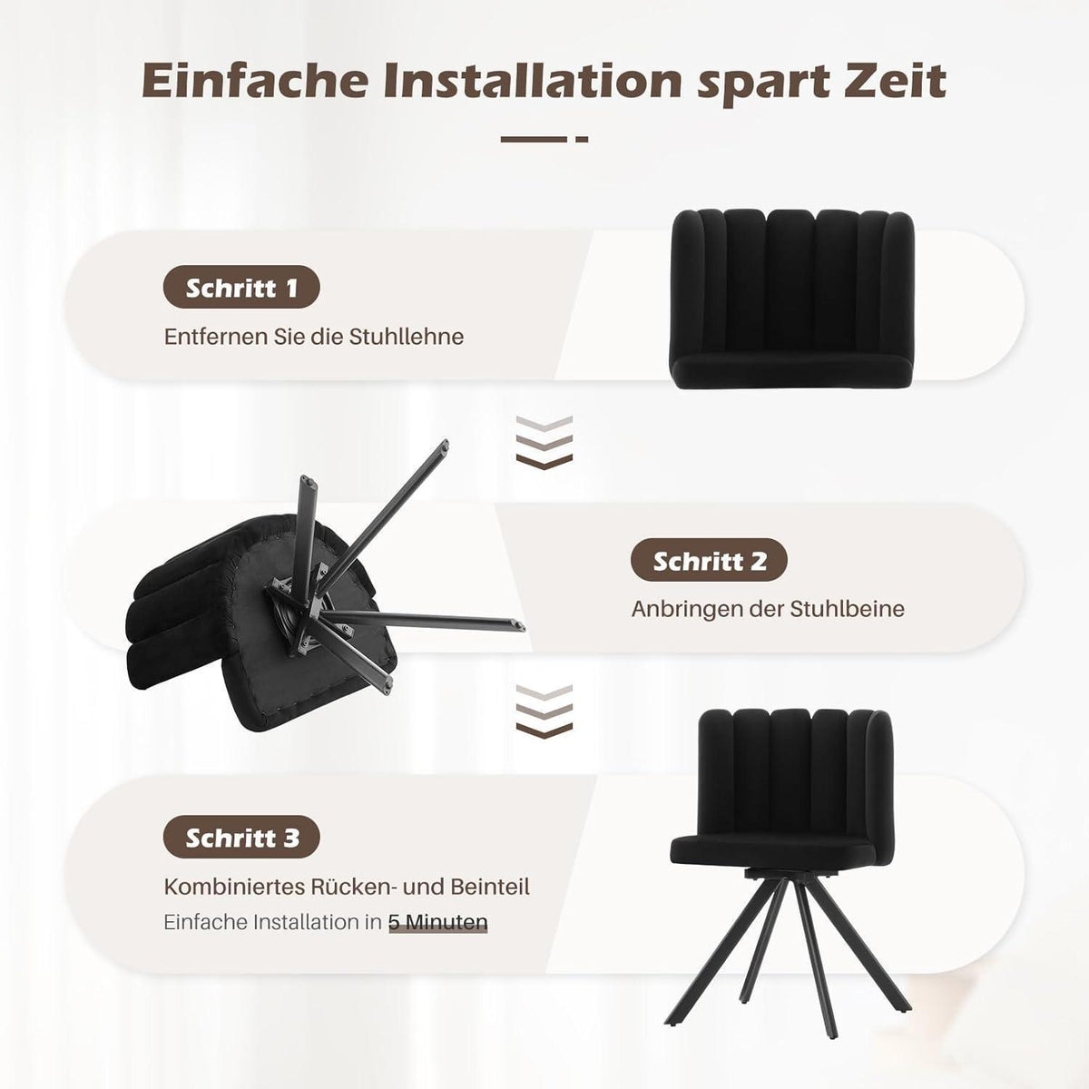 Drehbarer Esszimmerstuhl mit Samtbezug & 360° Funktion Schwarz