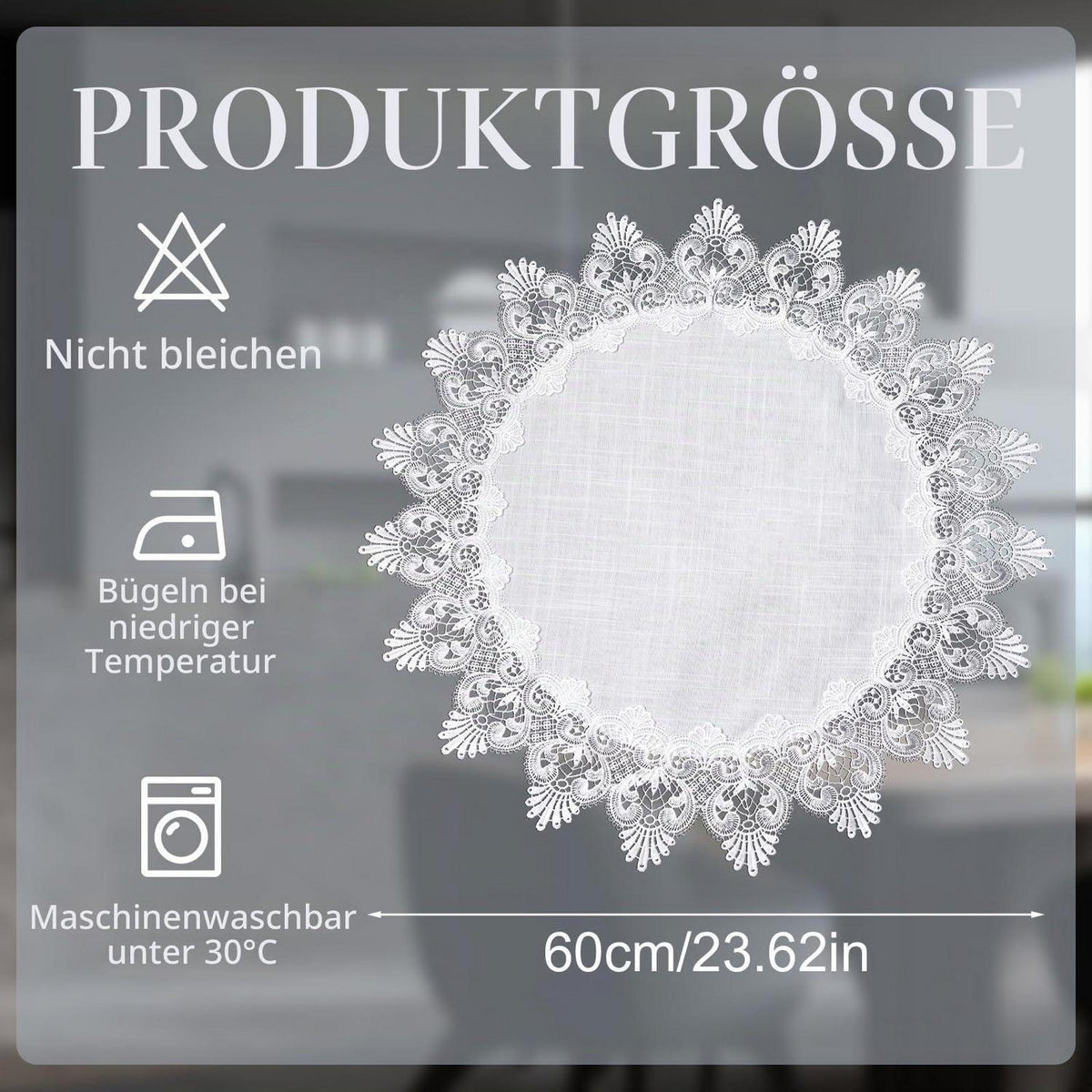 Runder Leinentischläufer Beige Blumenmuster 60cm - Rustikale Tischdeko