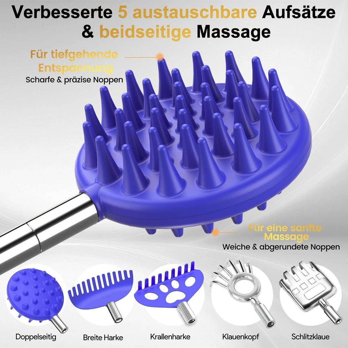 Rückenkratzer Ausziehbar mit 5 Köpfen – Geschenk für Männer & Frauen