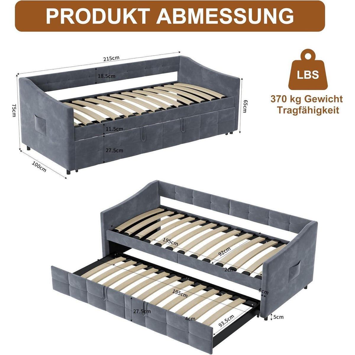 Ausziehbares Schlafsofa 90/180x200cm – Grau