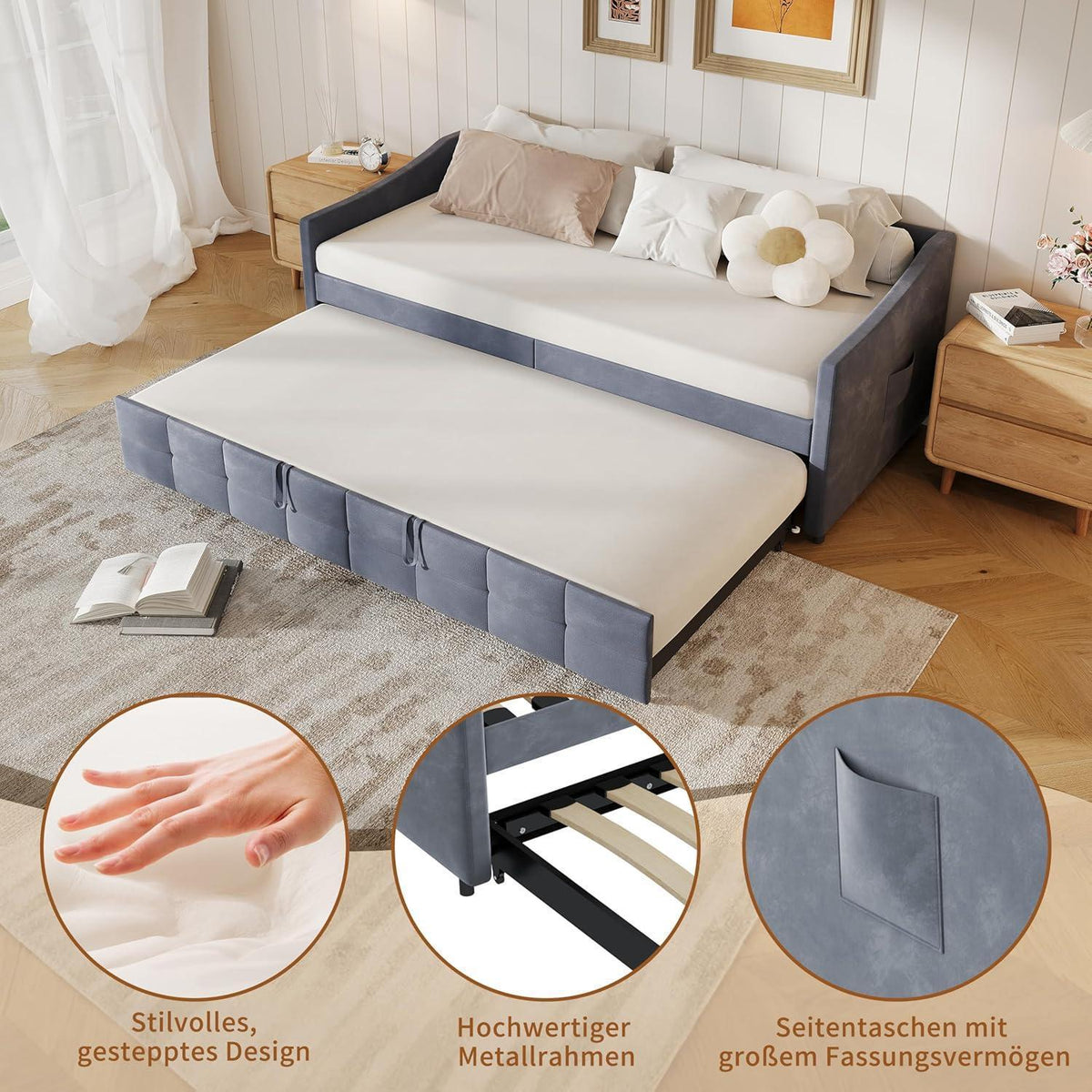 Ausziehbares Schlafsofa 90/180x200cm – Grau