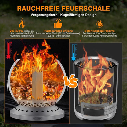 Edelstahl Feuerschale mit Grillrost – Rauchfrei & Vielseitig
