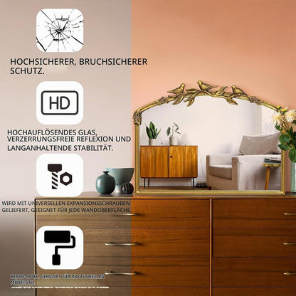 Goldener Barock Spiegel 80x60cm - Vintage Bogen-Wandspiegel mit Eisenrahmen