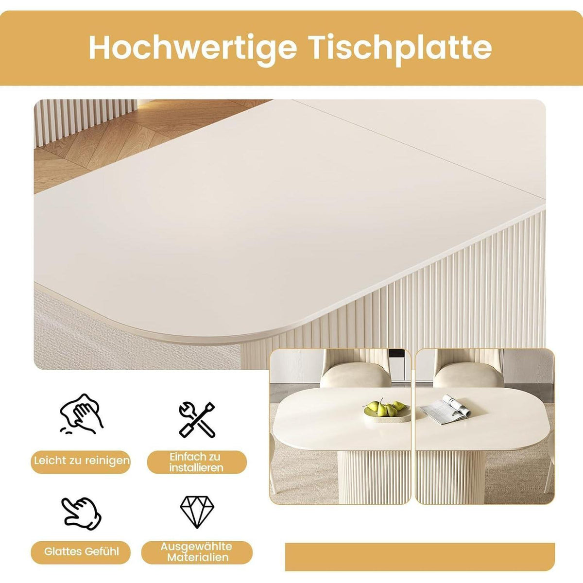Ovaler Esstisch Weiß Beige – Moderner Küchentisch 220 cm