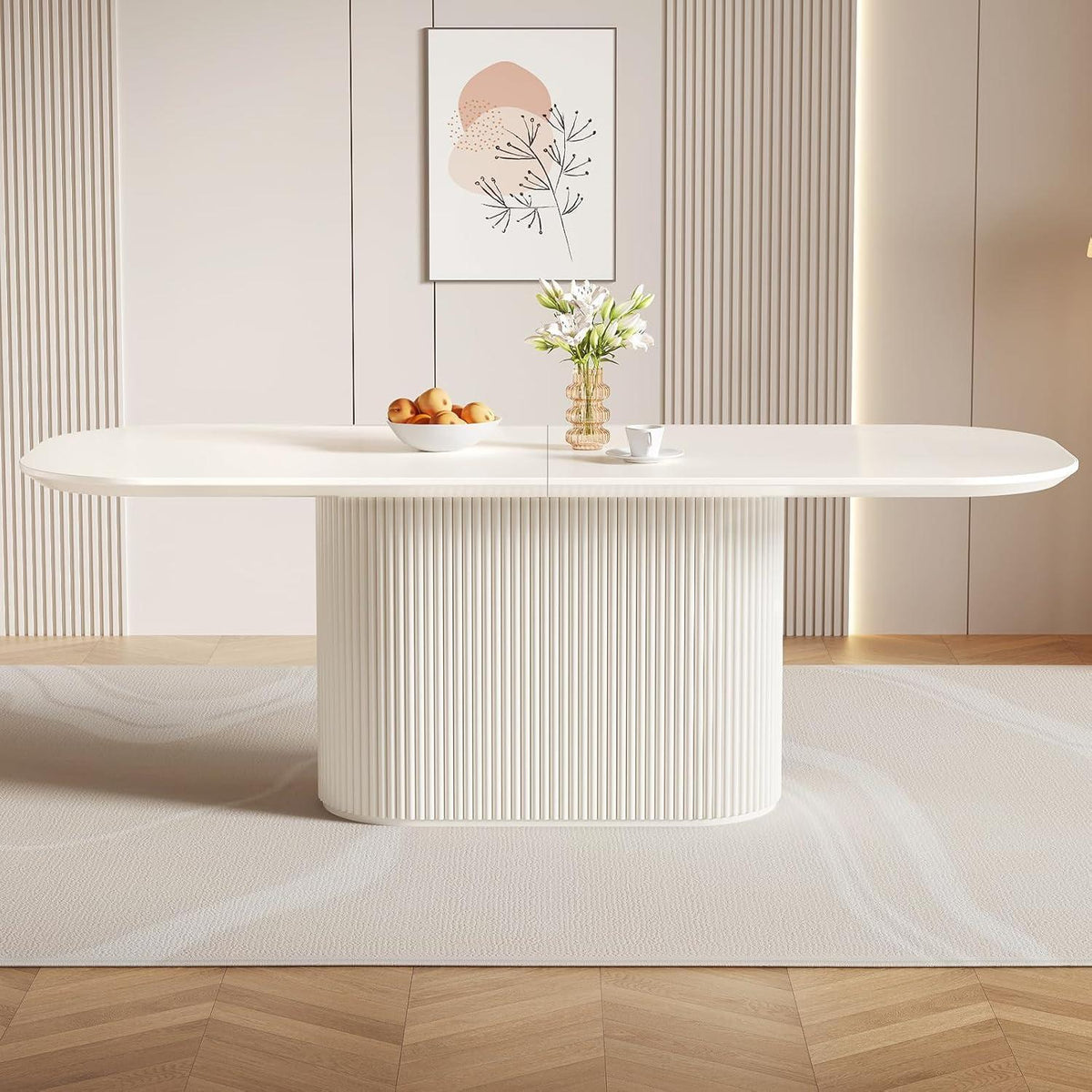 Ovaler Esstisch Weiß Beige – Moderner Küchentisch 220 cm
