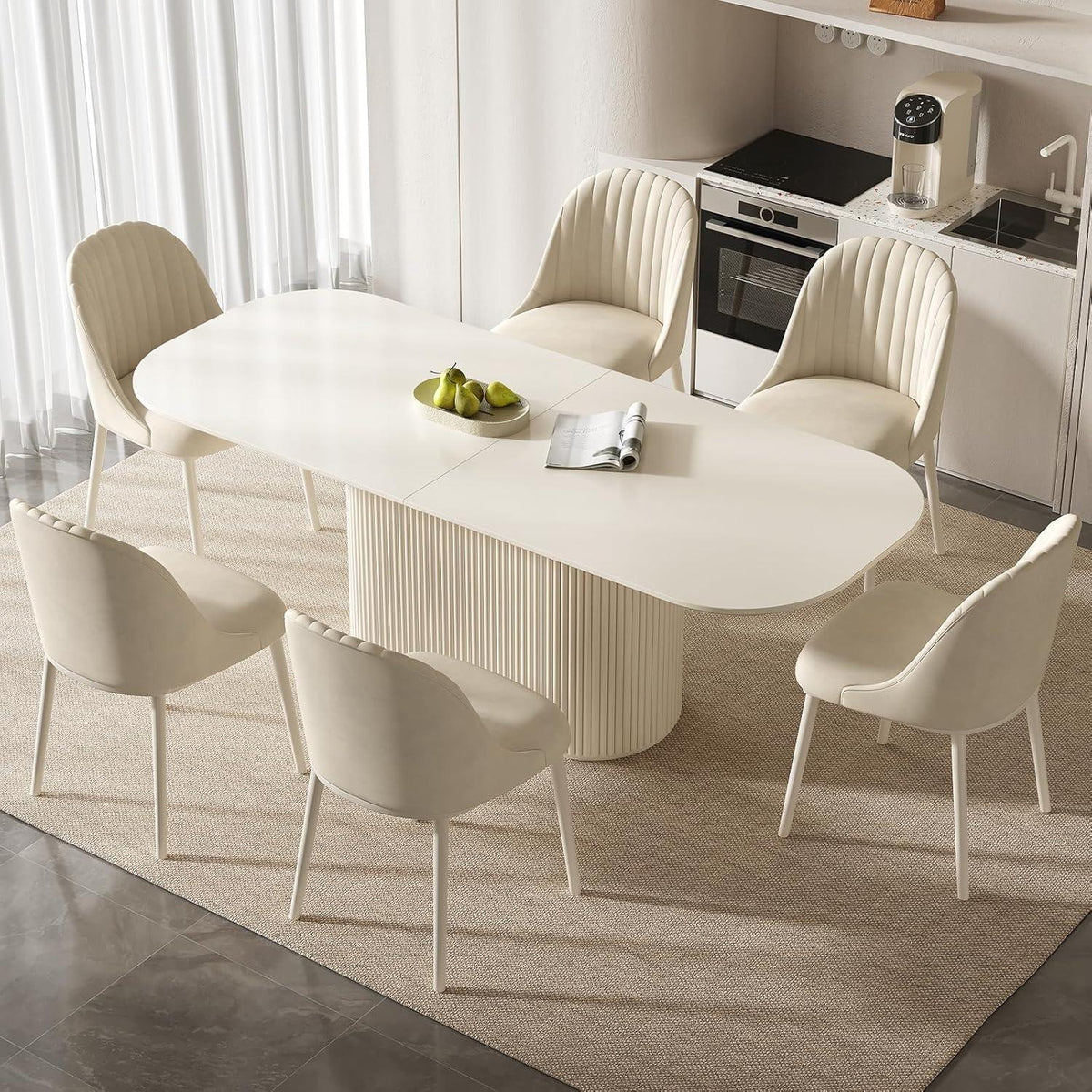 Ovaler Esstisch Weiß Beige – Moderner Küchentisch 220 cm
