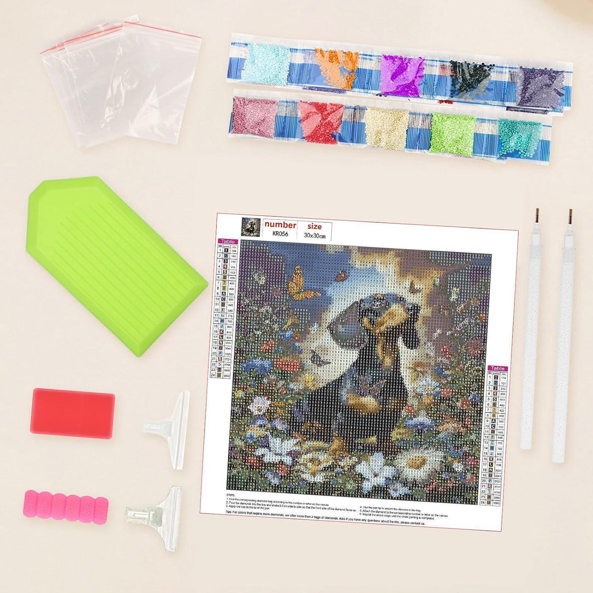 Dackel Diamond Painting 5D – Blumengarten Bild für Erwachsene
