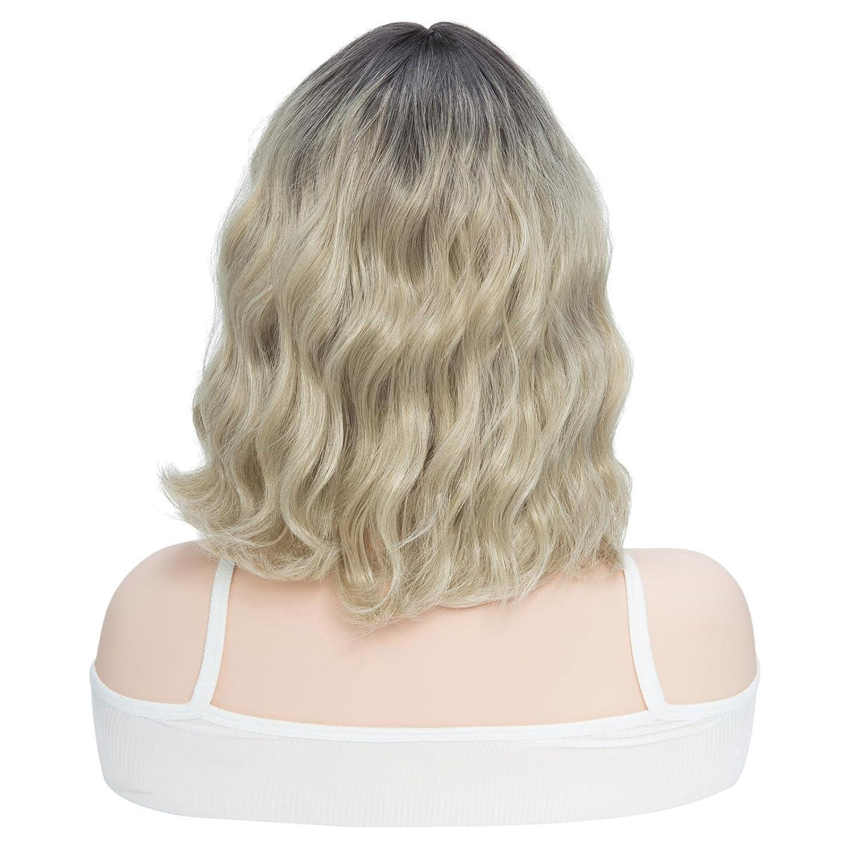 Ombre Blonde Bob Perücke mit Pony – Lockig, Schulterlang