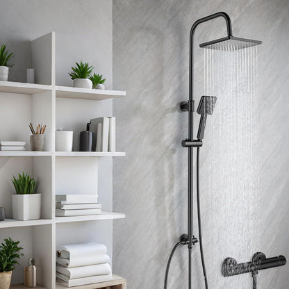Regendusche Set Schwarz Eckig, Höhenverstellbar 79-128cm