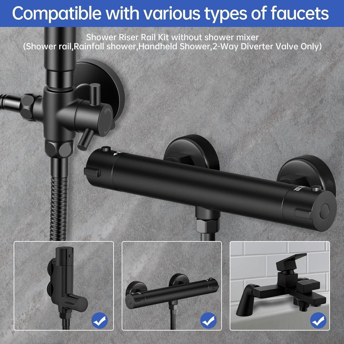 Regendusche Set Matt Schwarz, Höhenverstellbar 79-128cm