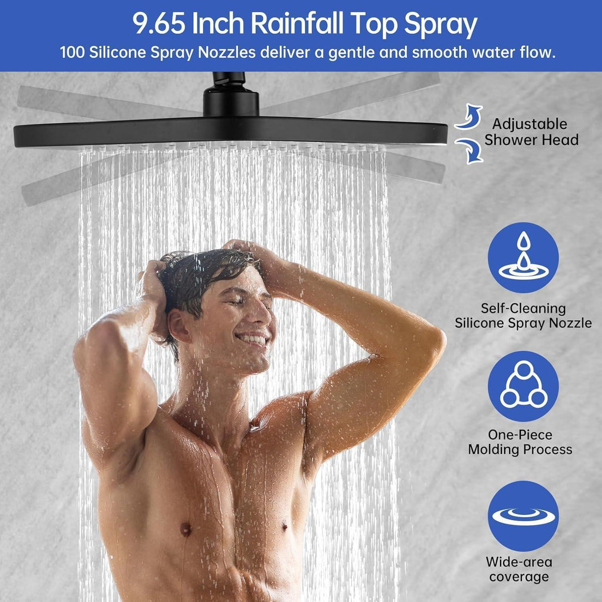Regendusche Set Matt Schwarz, Höhenverstellbar 79-128cm
