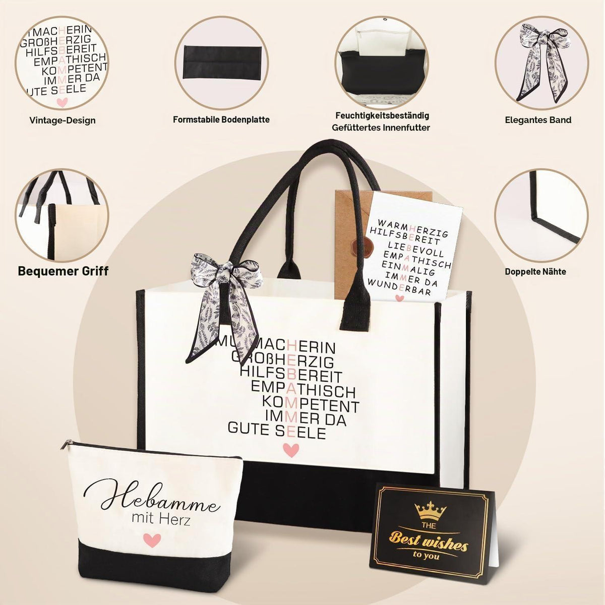 Geschenkset Hebamme mit Tasche & Karte – Dankeschön Geschenk