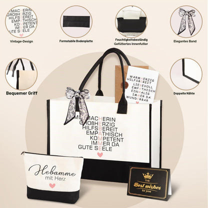 Geschenkset Hebamme mit Tasche & Karte – Dankeschön Geschenk