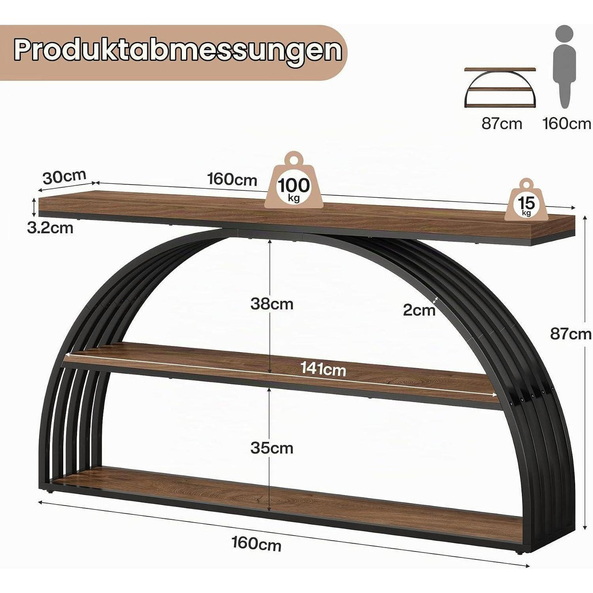 Langer Konsolentisch 160cm – Rustikaler Flurtisch mit Ablage